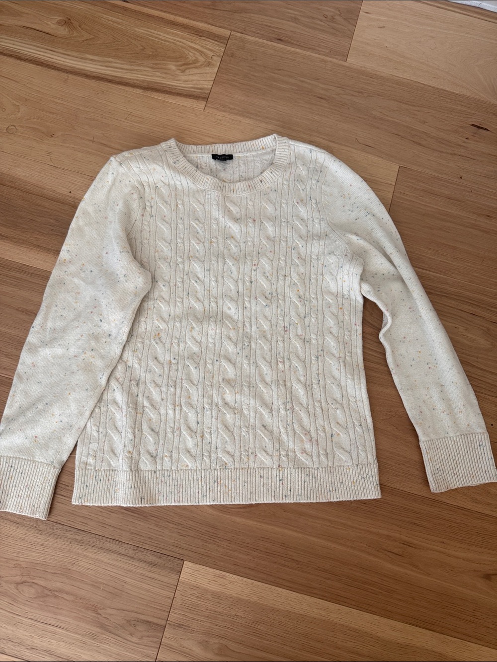 Talbots Cream Speckled Cable Knit Crewneck Sweater